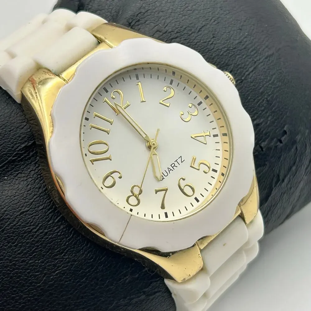 Gold and White Stainless Steel Watch 40mm Working New Battery